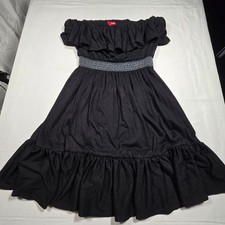 Bongo Womens off shoulder whimsy Ruffle Dress Black Smocked Waist fairy Size M