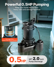 VEVOR Submersible Sewage Pump, 1/2 HP, 4800 GPH Cast Iron Sewage/Effluent Pump w