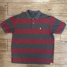 U.S. Polo Assn. Men's XXL Burgundy Gray Striped Cotton Polo Shirt Short Sleeve