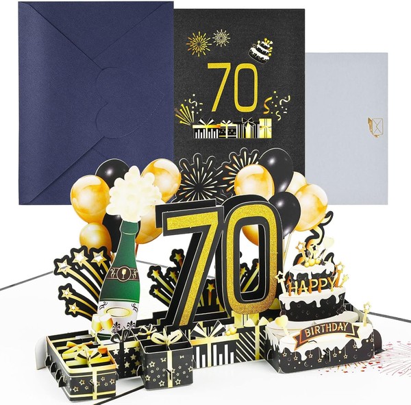 Joyoldelf 70 Geburtstag Pop Up 3D Karte GrußKarte Umschlag Frauen MäNner-image