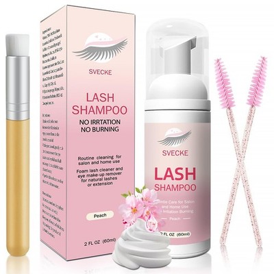 SVECKE Lash Shampoo Kit Eyelash Extension Cleanser, 60ml / 2 Fl Oz, Peach 