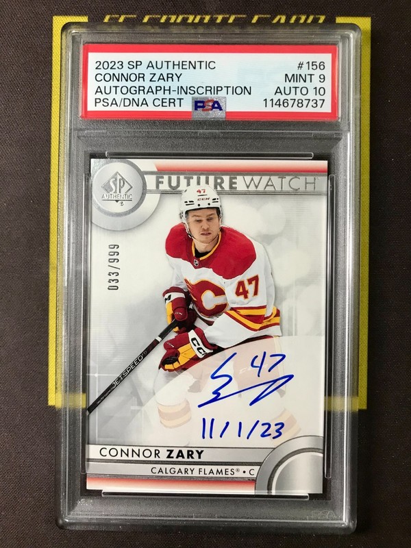 2023 SP Authentic Inscriptions Future Watch Auto 33/999 Connor Zary PSA 9/10