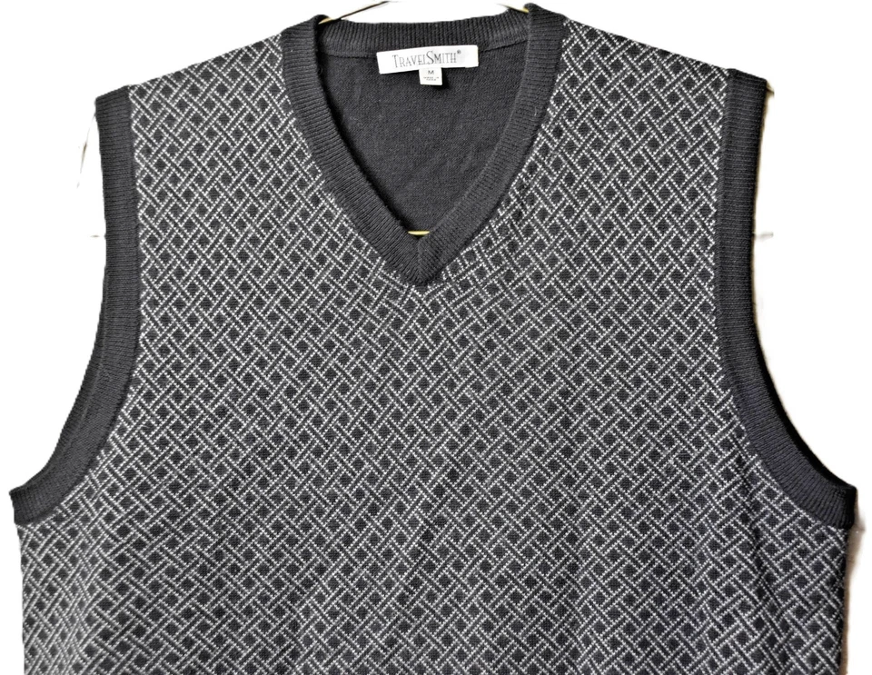 Chaleco de Golf Travel Smith Mezcla Merino Argyle Vestido Cuello en V Para Hombre Talla Mediana Corto Foto 3 de 4