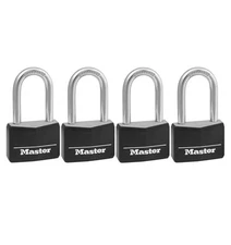 Master Lock Covered Aluminum Padlock with Key, 141QLF, 4 Pack 4 Pack, Black 