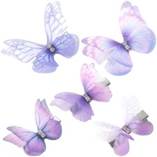 HINZIC 5Pcs Purple Butterfly Hair Clips, Gradient Rhinestone Organza