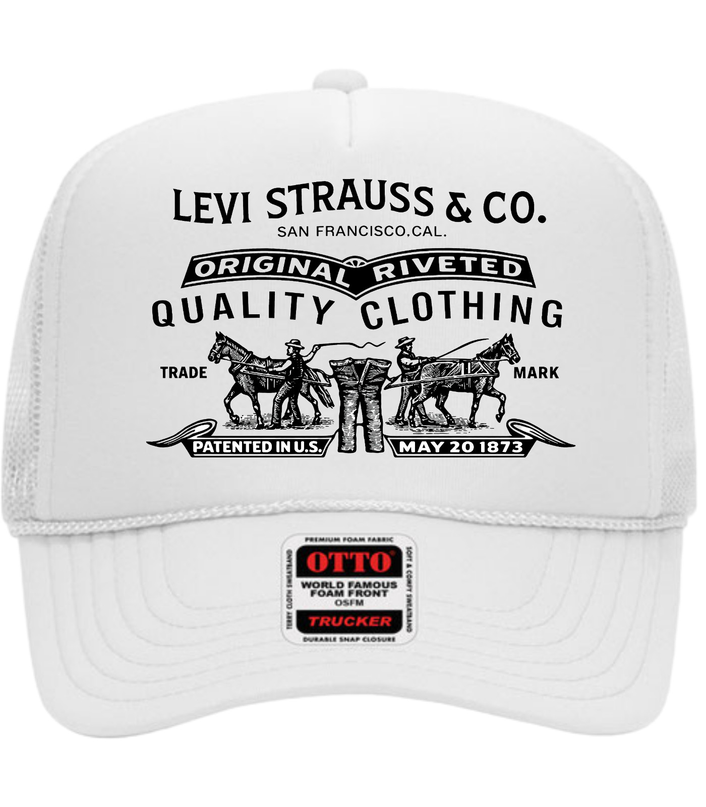 Levi Solid White Foam Trucker Mesh Otto Snap Back Hat Cap