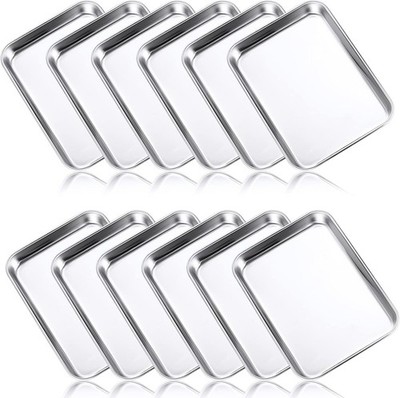 12 Pcs Baking Sheet Stainless Steel Cookie Small Metal Sheet Pans Professional