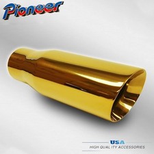 Golden Color Long Exhaust Tip 3in - 4out - 12lnth Angle Cut Double Wall Golden Color Long Exhaust Tip 3in - 4out - 12lnth Angle Cut Double Wall