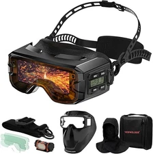 Auto Darkening Welding Goggles Kit with LED Light, True Color Lens 2 Arc Sensors