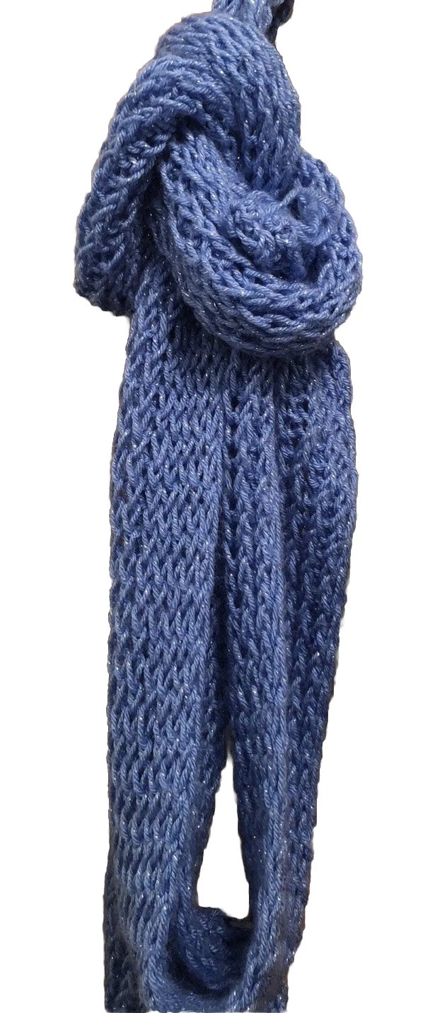 Handmade Knitted Classic Blue And Silver Sparkling Long Scarf Winter Wear