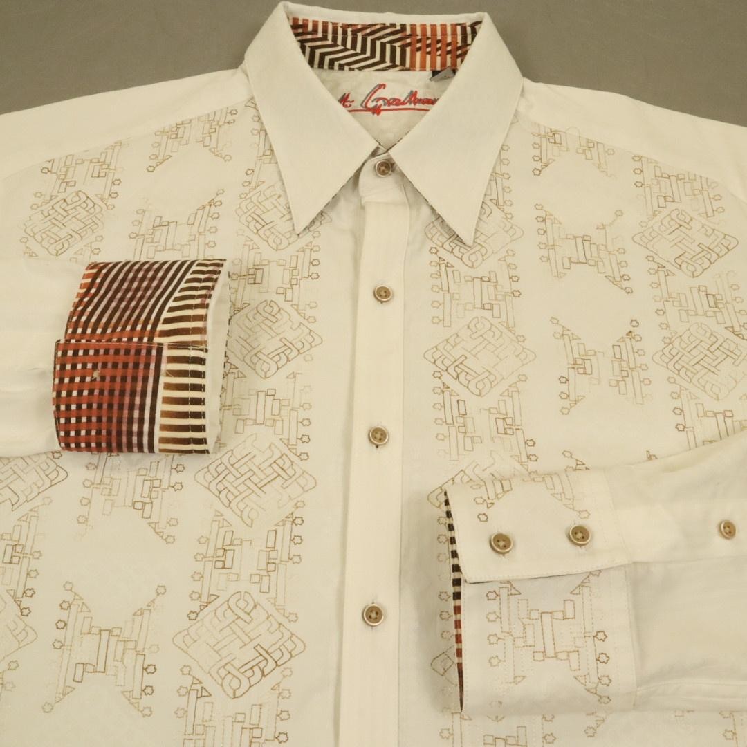 Robert Graham Button Shirt Mens Large White Geometric Embroidered L/S Flip Cuff