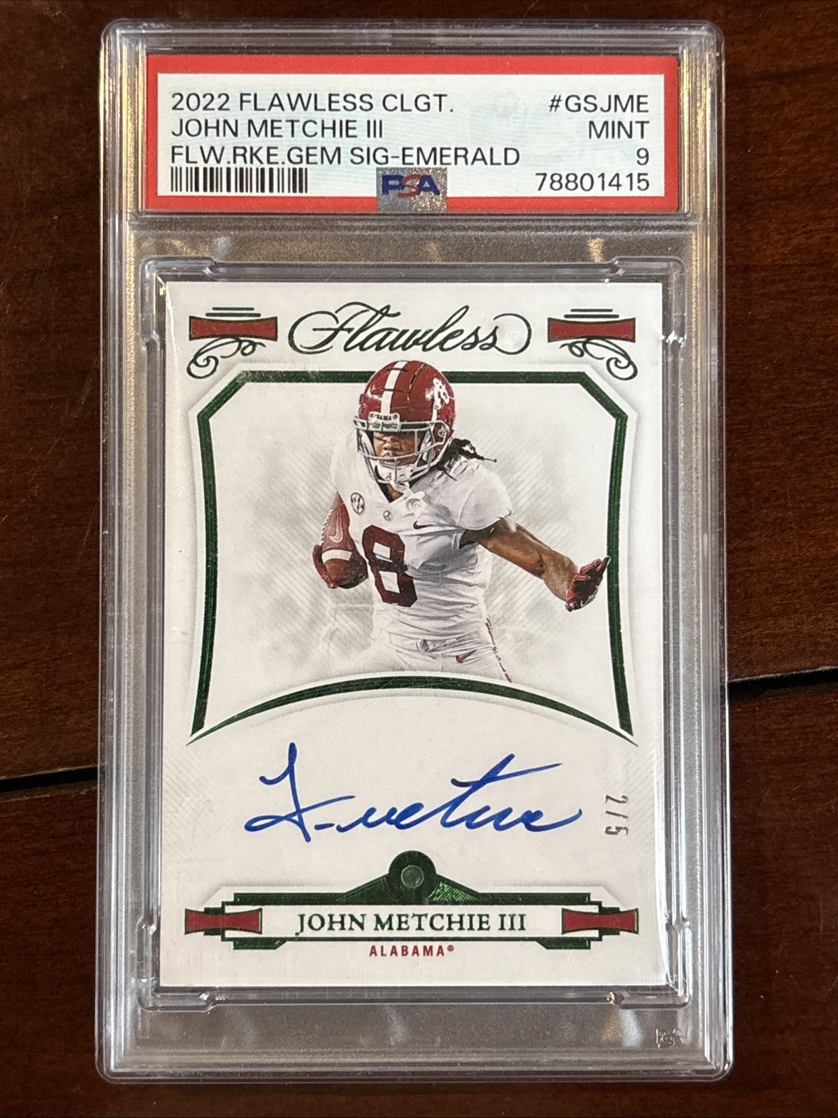 John Metchie Panini Flawless Collegiate Flawless Rookie Gem Signatures #GSJME Emerald