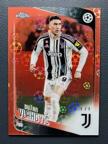 2025-26 Topps Chrome UEFA Dusan Vlahovic #175 Rose Gold Starball Refractor 1/1