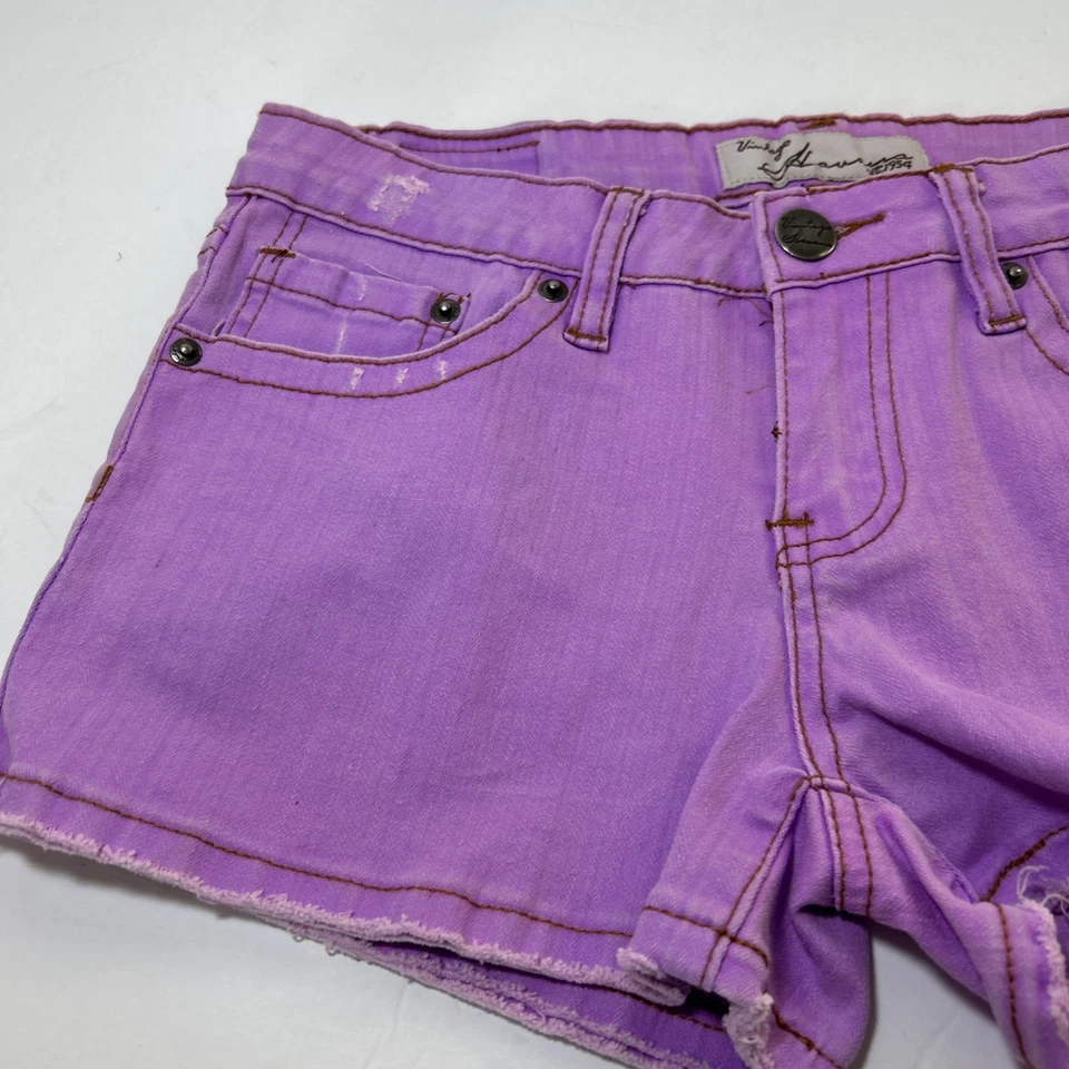 Pantalones Cortos/Denim/Púrpura/Borde Crudo DE COLECCIÓN HAVANA Talla 7 para Mujer 5 Bolsillos Foto 3 de 4