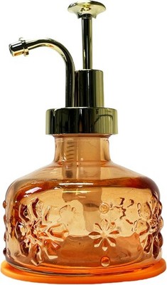 Vintage Glass Soap Dispenser - Farmhouse Style, Orange, With Pump for Bathroom &