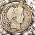 1910d Barber silver quarter - nice detail - encased