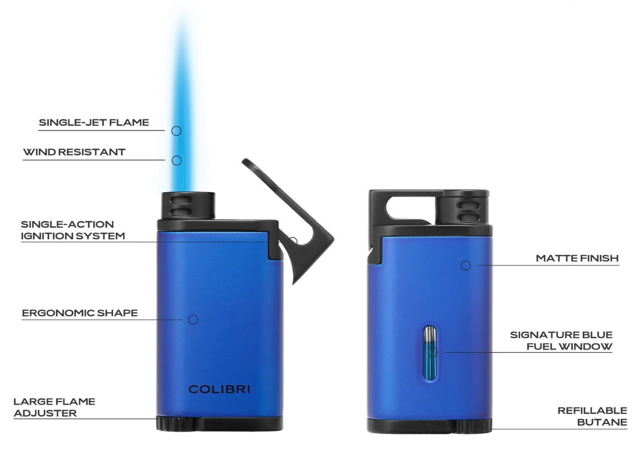 BNIB Colibri Belmont Black Chrome Single Flame Torch Lighter Windproof MSRP $49