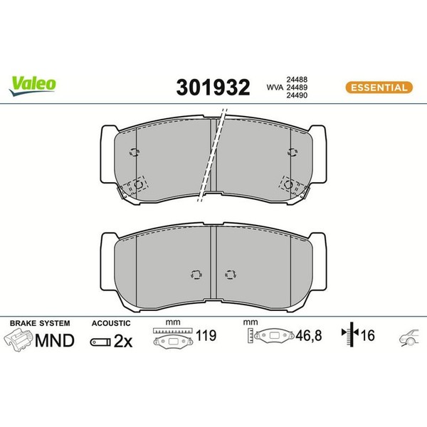 Valeo 301932 Bremsbelagsatz FüR Hyundai H 1 Starex H 1 Santa FE I CM A1 Bremse-image