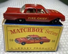 Matchbox/Lesney #59B FORD FAIRLANE FIRE CHIEF CAR, w/Type D Box, Mint!