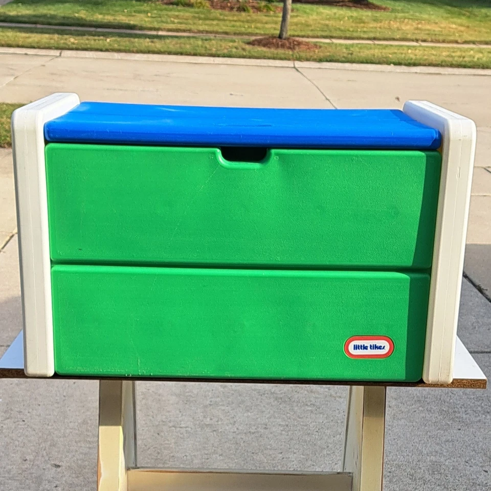 Vintage Little Tikes Full Size Toy Box Storage Chest w/ Lid Green Blue 1970s 80s - Image 3 of 4
