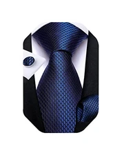  Mens Solid Color Tie and Pocket Square Set Woven Silk Plain Navy Blue 1511
