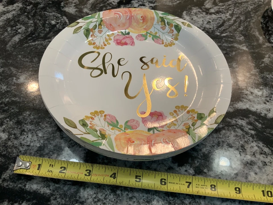 She Said Yes Bridal 18 ct. 9” Paper Plates Party Tableware new open package A+ - Image 3 of 4
