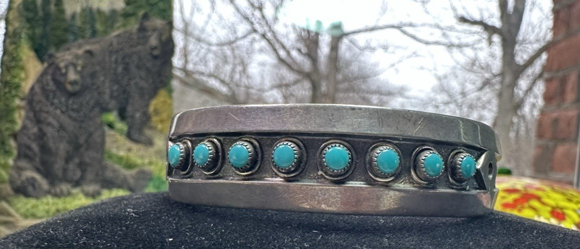 Sterling Silver Cuff with Multiple Turquoise Ston… - image 5
