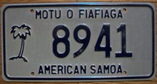 SINGLE AMERICAN SAMOA LICENSE PLATE - 2012/16 - 8941 - MOTU O FIAFIAGA