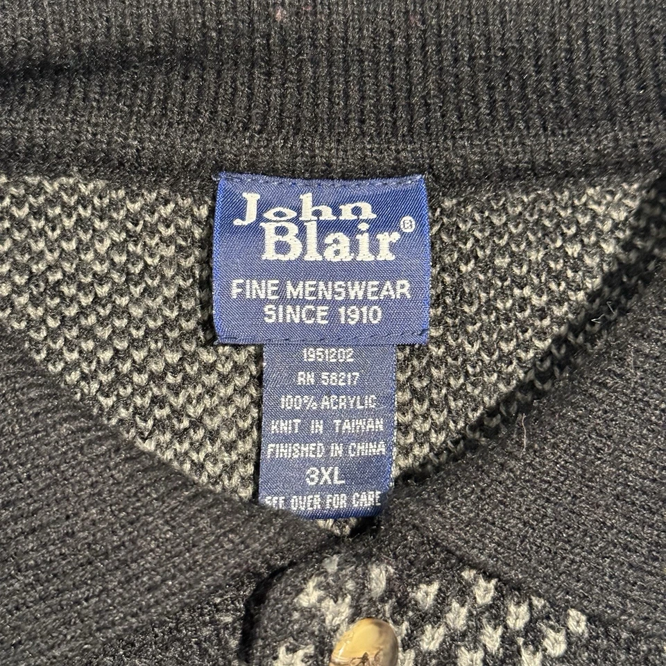 Suéter Vintage John Blair 1/4 Botón Tejido Cuello 3XL Estilo Coogi Foto 2 de 4