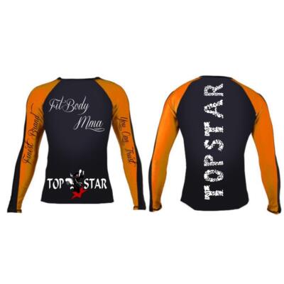 Rash Guard, schwarz/orange, Bjj, MMA, Ju Jutsu, Grappling, Größe: XS-XXL
