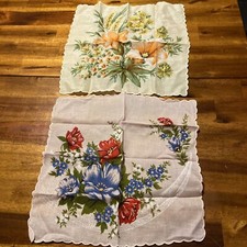 Lot Of 2 Vintage Hankies Floral Design/scalloped Edge 11  X 11  