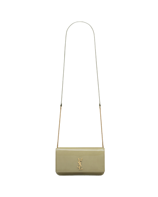 SAINT LAURENT Cassandre $830 Soft Sage Patent Leather Phone Holder