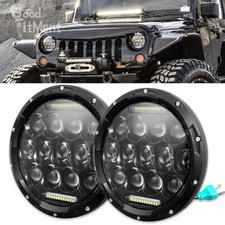 For Jeep Wrangler LJ TJ CJ JK Pair 7" Inch LED Headlight DRL Hi/lo Beam 75W/55W