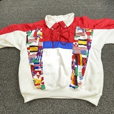 Vintage Lavon Jacket Women Large Red White Windbreaker Flags 90s Retro
