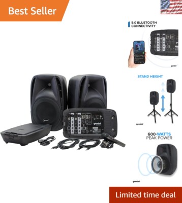 600W PA System with Mixer, Bluetooth & Mic - Ideal for Worship & Fitness