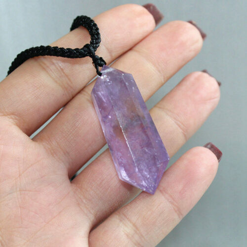 Natural Purple Amethyst Quartz Crystal Point Pendant Healing Reiki Wand Necklace - Picture 1 of 10