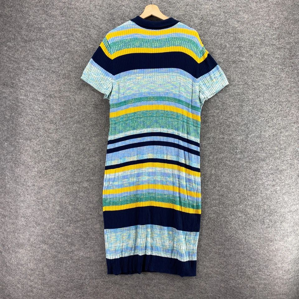 Terra & Sky Dress Women 2X Plus Blue Striped Maxi Long Knit Short Sleeve - Image 2 of 4
