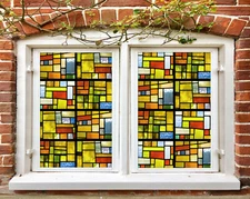 3D Yellow Block ZHUA746 Window Film Print Sticker Cling Stained Glass UV