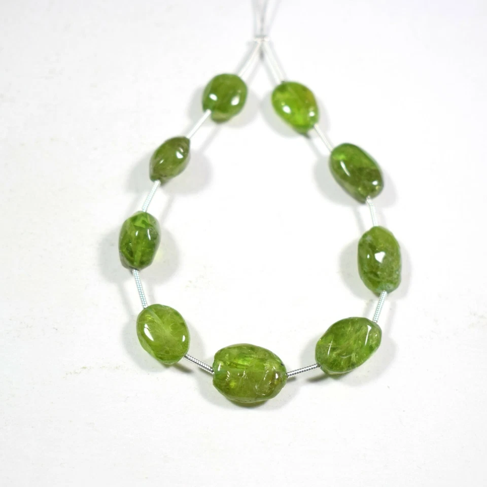 Natural Beautiful Green Peridot Smooth Oval Gemstone 6.5"Loose Beads For Jewelry - Image 3 of 4