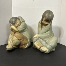 Vintage Lladro Inuit Eskimo Boy & Girl Sleeping Large 10 1/2" 11 3/4" Figurines