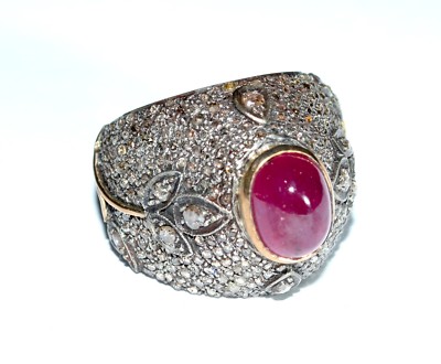 RIESIGER VINTAGE 14KT 25 KARAT RUBIN ROSENSCHLIFF DIAMANT KUPPELRING