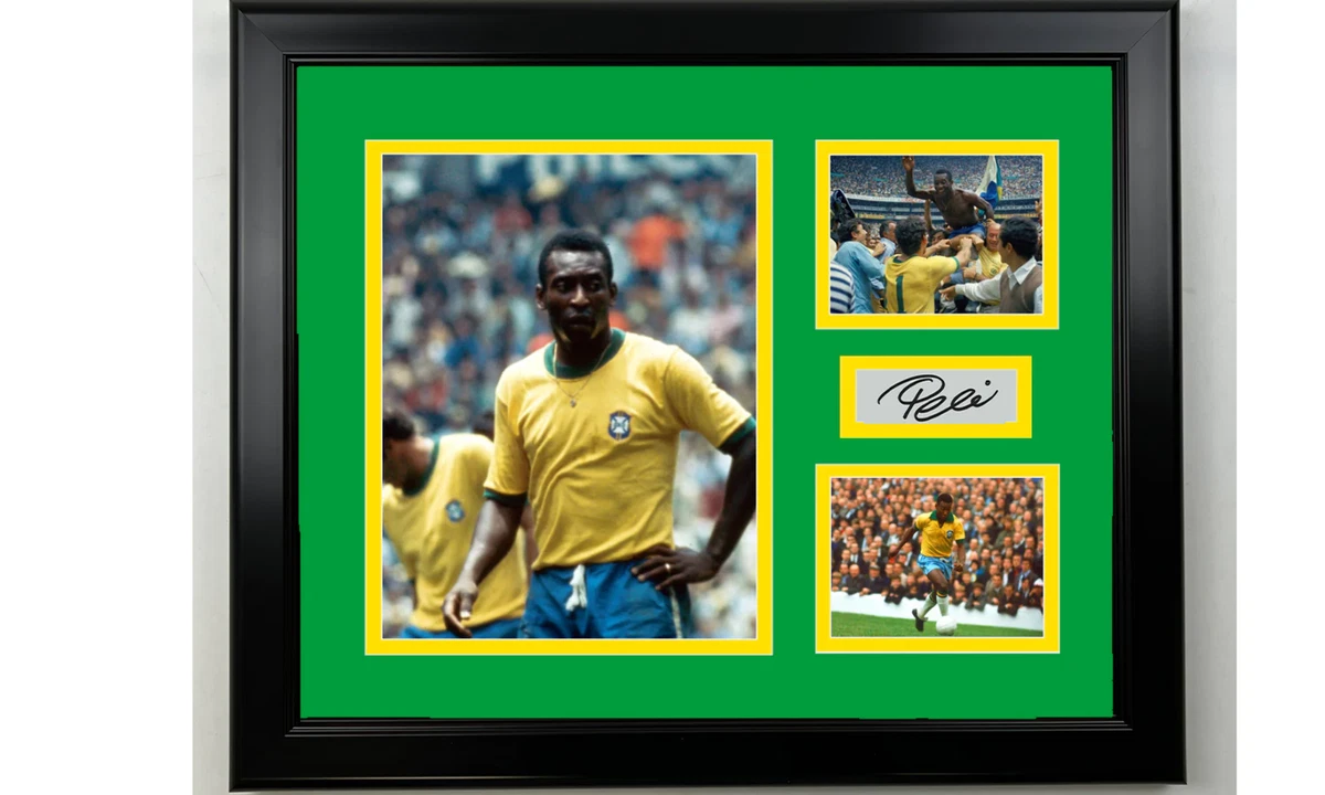 Framed Pele Brazil Facsimile Laser Engraved Signature 15"x12" 3 Photo  Collage | eBay