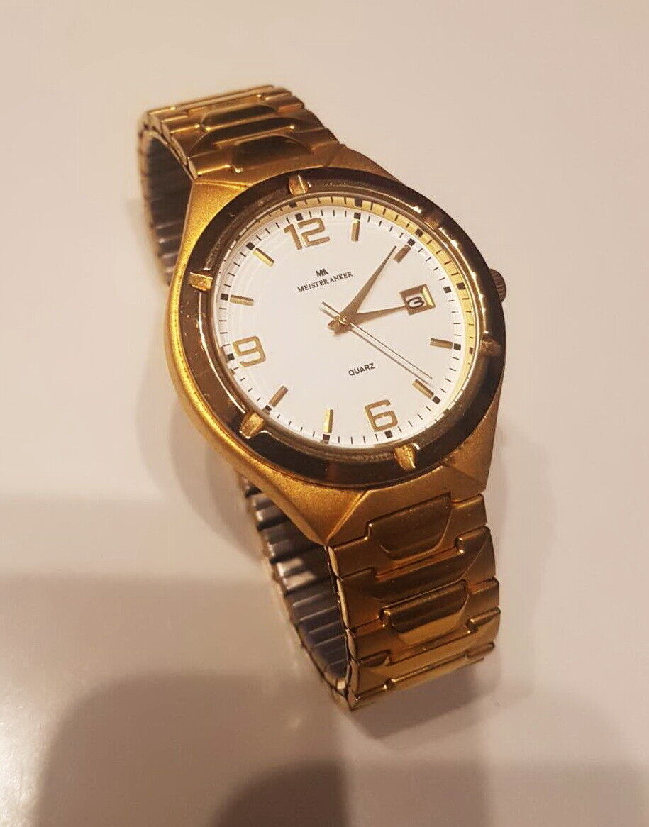 Meister Anker Herren Armbanduhr Quartz  Farbe Gold / Weiß 