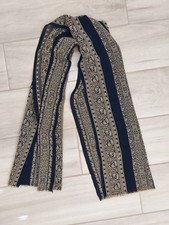 Black/Beige Floral Stripe Semi Sheer Oblong Scarf.  Size 47x13.5