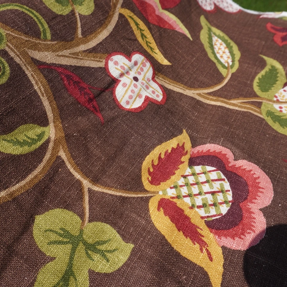 Kaufmann Floral Vine Fabric Brown Multicolor Linen Look 54” BTY Soil Stain Rep - Image 2 of 4