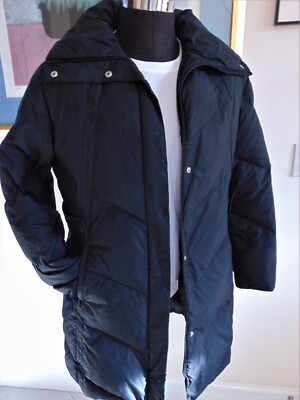 LARRY LEVINE L PUFFER BLCK JACKET COAT DOWN-FEATHER ZIP & SNAP-WIND BREAK COLLAR