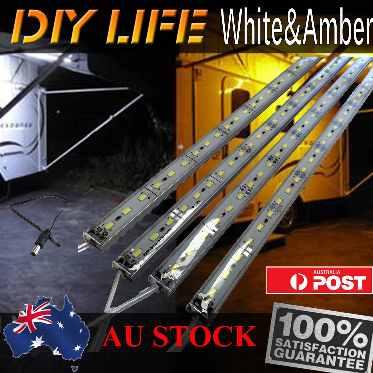 12V Waterproof Amber Cool White Led Strip Lights Bars Camping Caravan Boat  Car