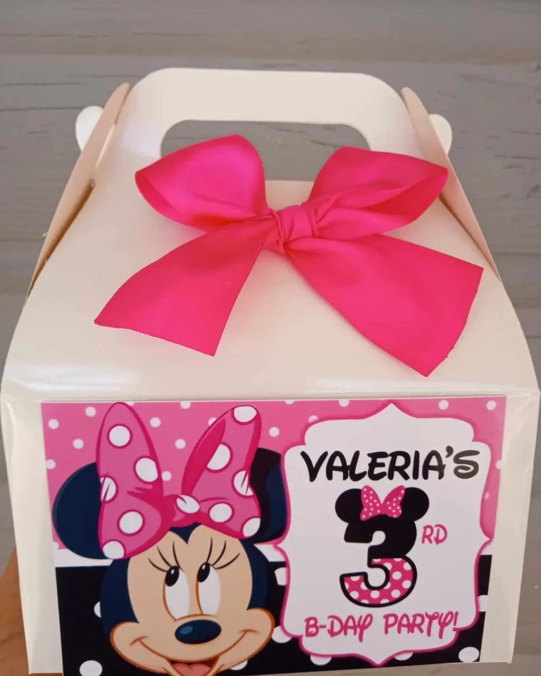 MINNIE Fiesta Favor Caja Personalizada Set de 12 Cumpleaños Caja, Personalizada Foto 3 de 3