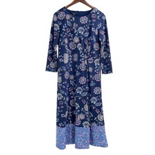 Talbots Blue Effortless Long Sleeve Paisley Midi Dress Womens Size 8 Knotted
