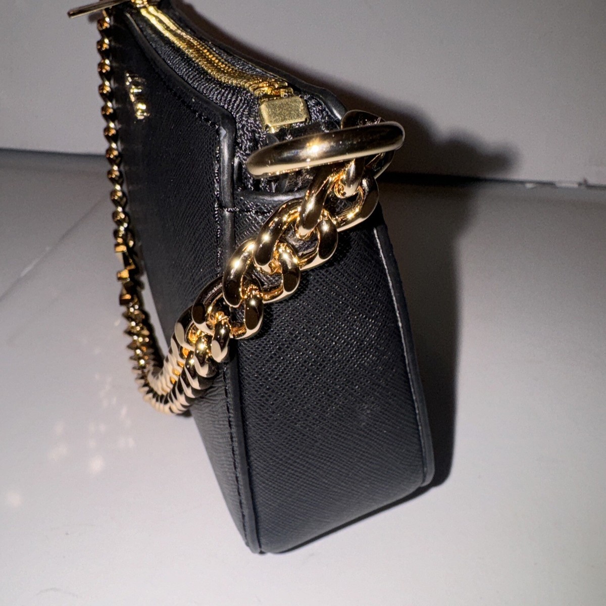 New Michael Kors Jet Set Sm MK Chain Pouchette Leather Black W 